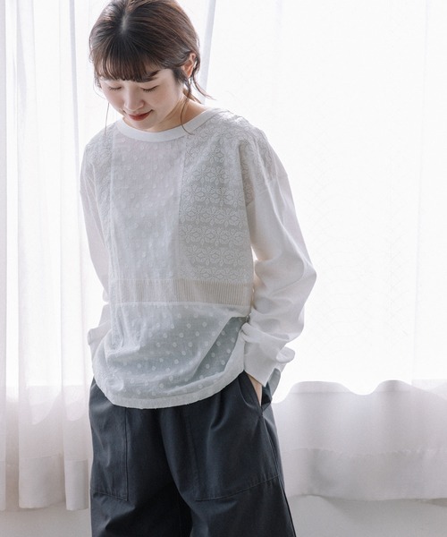POU DOU DOU（プードゥドゥ）の「異素材ミックスプルオーバー（Tシャツ/カットソー・レディース・ブラック/オフホワイト/イエロー・3）」の8枚目の写真