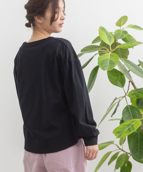 POU DOU DOU（プードゥドゥ）の「異素材ミックスプルオーバー（Tシャツ/カットソー・レディース・ブラック/オフホワイト/イエロー・3）」の5枚目の写真