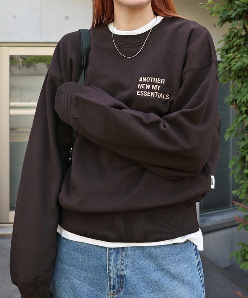 ANME（アンメ）の「【新色・新サイズ追加】ロゴ刺繍ANME裏毛スウェットトップス（スウェット・レディース・ネイビー/オートミール/ブラック/アイボリー/チャコールグレー/杢グレー/オフホワイト/ブラウン・M/XL/L/S）」の11枚目の写真