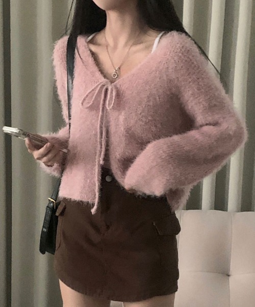 VIVID LADY（ビビッドレディー）の「ふわふわシャギーカーディガン（カーディガン/ボレロ・レディース・アイボリー/ブルーグレー/ブラック/ピンク・FREE）」の4枚目の写真