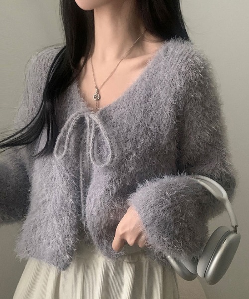 VIVID LADY（ビビッドレディー）の「ふわふわシャギーカーディガン（カーディガン/ボレロ・レディース・アイボリー/ブルーグレー/ブラック/ピンク・FREE）」の3枚目の写真
