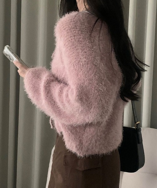 VIVID LADY（ビビッドレディー）の「ふわふわシャギーカーディガン（カーディガン/ボレロ・レディース・アイボリー/ブルーグレー/ブラック/ピンク・FREE）」の13枚目の写真