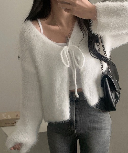 VIVID LADY（ビビッドレディー）の「ふわふわシャギーカーディガン（カーディガン/ボレロ・レディース・アイボリー/ブルーグレー/ブラック/ピンク・FREE）」の14枚目の写真