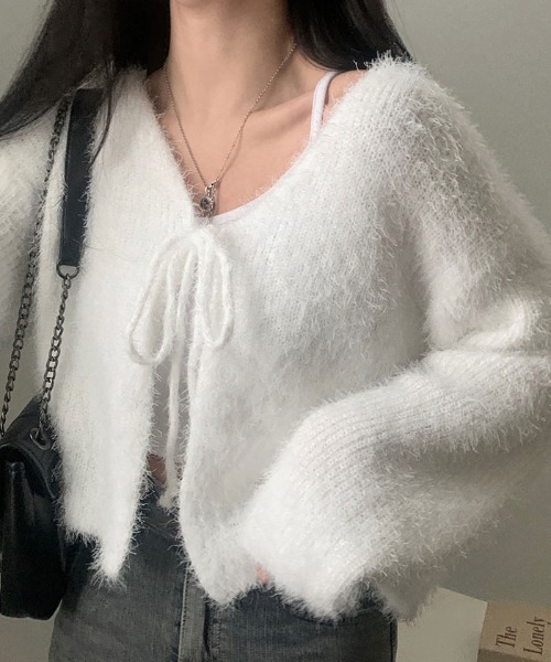 VIVID LADY（ビビッドレディー）の「ふわふわシャギーカーディガン（カーディガン/ボレロ・レディース・アイボリー/ブルーグレー/ブラック/ピンク・FREE）」の16枚目の写真