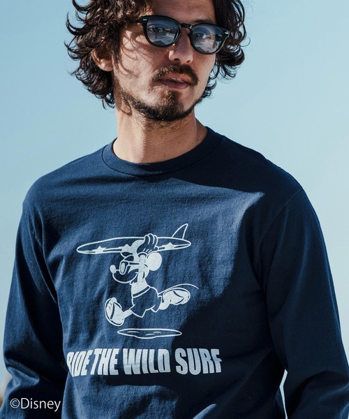 felkod（フィルコッド）の「mlt4625- RIDE THE WILD SURF Mickey Print Long Sleeve Tee カットソー（Tシャツ/カットソー・メンズ・ホワイト×ブラック/ブラック×ピンク/ネイビー×ホワイト・S/M/L）」の3枚目の写真