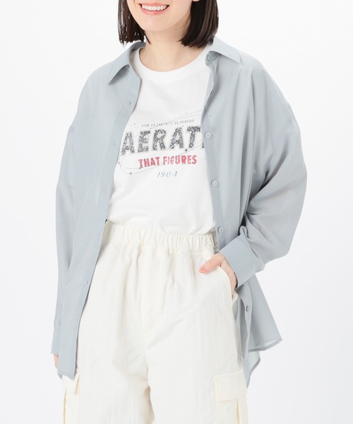 Honeys（ハニーズ）の「シアーシャツ（シャツ/ブラウス・レディース・ホワイト/ライトカーキ/ブラック/グレイッシュベージュ/サックスブルー/ピンク/ブラウン/ブルー/チャコールグレー・M/S/LL/L）」の7枚目の写真