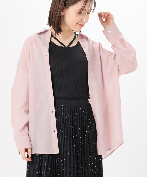 Honeys（ハニーズ）の「シアーシャツ（シャツ/ブラウス・レディース・ホワイト/ライトカーキ/ブラック/グレイッシュベージュ/サックスブルー/ピンク/ブラウン/ブルー/チャコールグレー・M/S/LL/L）」の9枚目の写真