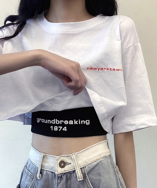 Miniministore(ミニミニストア)の「ヘソ出しtシャツ タンクトップ 韓国(Tシャツ/カットソー・レディース・ホワイト×ブラック・M/XL/L)」の9枚目の写真