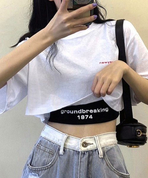 Miniministore(ミニミニストア)の「ヘソ出しtシャツ タンクトップ 韓国(Tシャツ/カットソー・レディース・ホワイト×ブラック・M/XL/L)」の10枚目の写真