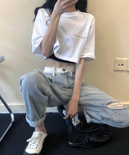 Miniministore(ミニミニストア)の「ヘソ出しtシャツ タンクトップ 韓国(Tシャツ/カットソー・レディース・ホワイト×ブラック・M/XL/L)」の11枚目の写真