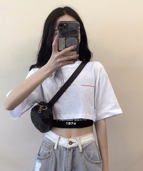 Miniministore(ミニミニストア)の「ヘソ出しtシャツ タンクトップ 韓国(Tシャツ/カットソー・レディース・ホワイト×ブラック・M/XL/L)」の12枚目の写真