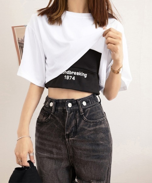 Miniministore(ミニミニストア)の「ヘソ出しtシャツ タンクトップ 韓国(Tシャツ/カットソー・レディース・ホワイト×ブラック・M/XL/L)」の16枚目の写真