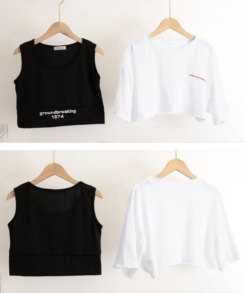 Miniministore(ミニミニストア)の「ヘソ出しtシャツ タンクトップ 韓国(Tシャツ/カットソー・レディース・ホワイト×ブラック・M/XL/L)」の6枚目の写真