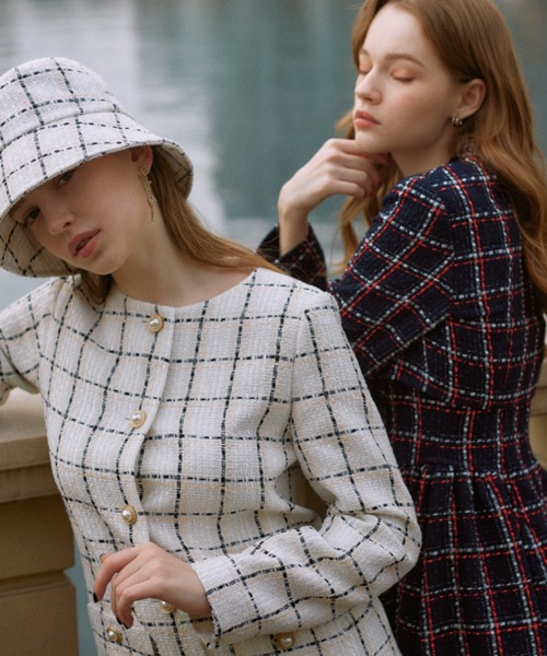 セール】eimy ribbon ツイードショートジャケット（ノーカラー