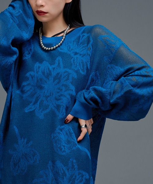 セール】フラワーラメシアーメッシュニット（ニット/セーター