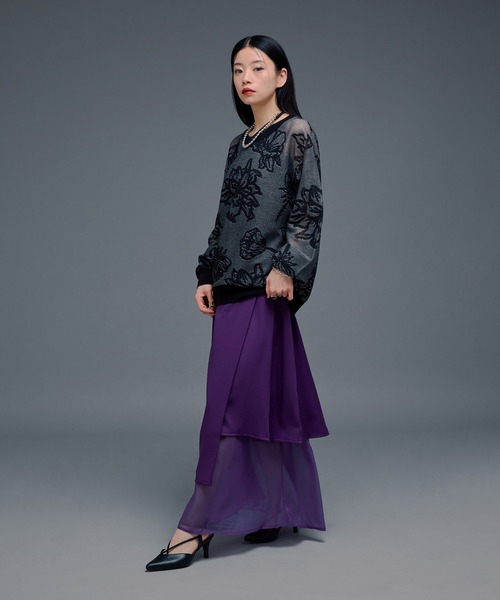Ellno de Mavie（エルノデメヴィ）の「フラワーラメシアーメッシュニット（ニット/セーター・レディース・ブルー/ブラック・FREE）」の4枚目の写真