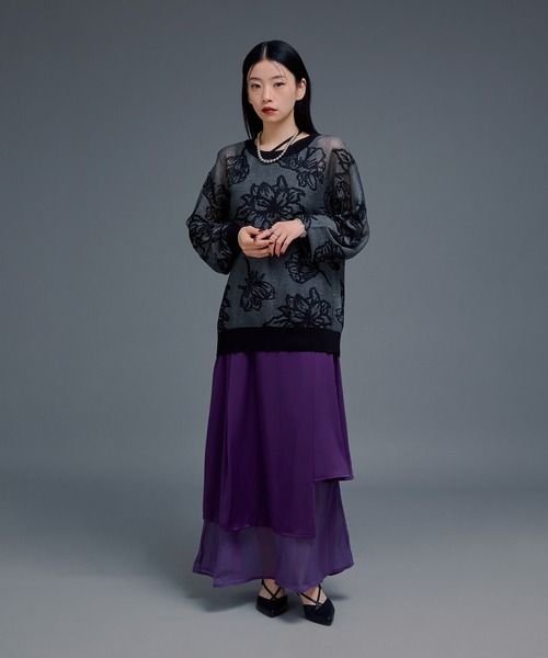 Ellno de Mavie（エルノデメヴィ）の「フラワーラメシアーメッシュニット（ニット/セーター・レディース・ブルー/ブラック・FREE）」の3枚目の写真