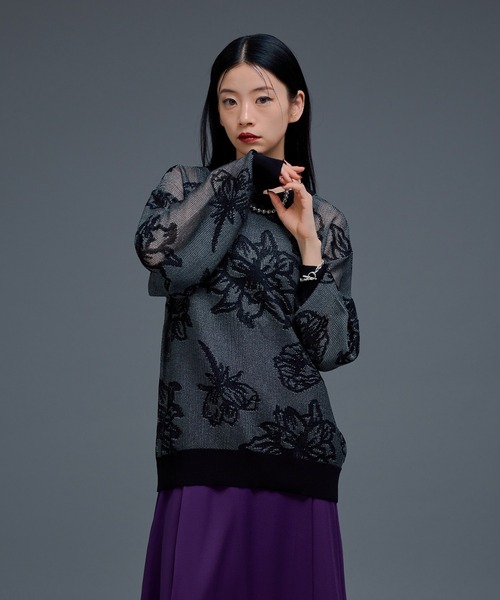 Ellno de Mavie（エルノデメヴィ）の「フラワーラメシアーメッシュニット（ニット/セーター・レディース・ブルー/ブラック・FREE）」の8枚目の写真