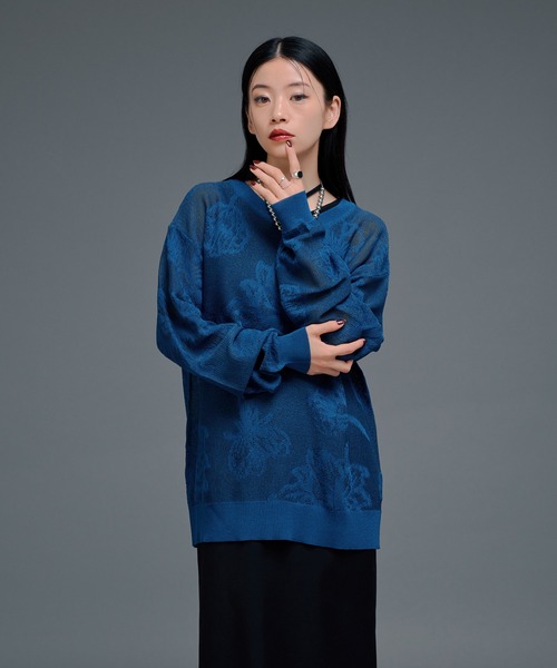 Ellno de Mavie（エルノデメヴィ）の「フラワーラメシアーメッシュニット（ニット/セーター・レディース・ブルー/ブラック・FREE）」の16枚目の写真