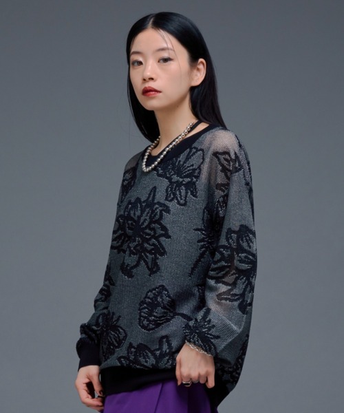 セール】フラワーラメシアーメッシュニット（ニット/セーター