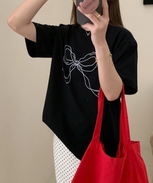 FREE STYLISTS(フリー スタイリスト)の「YUGA_YGMC リボンプリント Tシャツ(Tシャツ/カットソー・レディース・ブラック/ホワイト・FREE)」の10枚目の写真