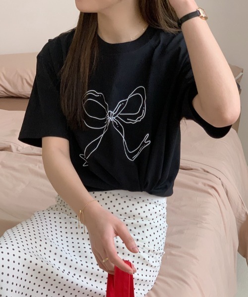 FREE STYLISTS(フリー スタイリスト)の「YUGA_YGMC リボンプリント Tシャツ(Tシャツ/カットソー・レディース・ブラック/ホワイト・FREE)」の20枚目の写真