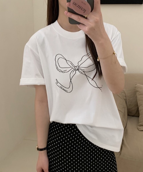 FREE STYLISTS(フリー スタイリスト)の「YUGA_YGMC リボンプリント Tシャツ(Tシャツ/カットソー・レディース・ブラック/ホワイト・FREE)」の14枚目の写真