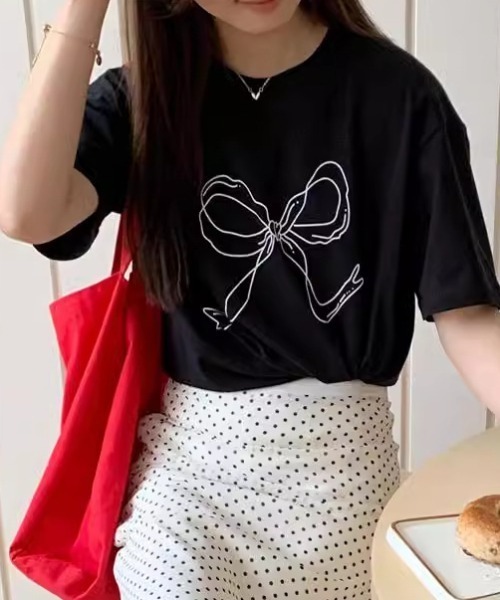 FREE STYLISTS(フリー スタイリスト)の「YUGA_YGMC リボンプリント Tシャツ(Tシャツ/カットソー・レディース・ブラック/ホワイト・FREE)」の18枚目の写真