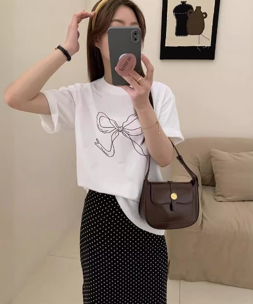 FREE STYLISTS(フリー スタイリスト)の「YUGA_YGMC リボンプリント Tシャツ(Tシャツ/カットソー・レディース・ブラック/ホワイト・FREE)」の16枚目の写真