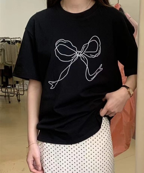 FREE STYLISTS(フリー スタイリスト)の「YUGA_YGMC リボンプリント Tシャツ(Tシャツ/カットソー・レディース・ブラック/ホワイト・FREE)」の19枚目の写真