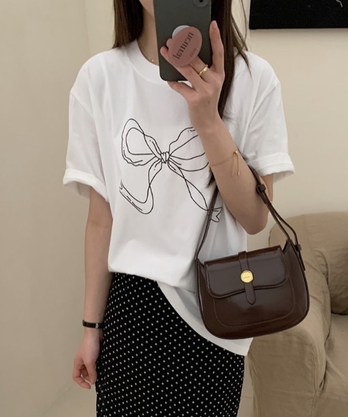 FREE STYLISTS(フリー スタイリスト)の「YUGA_YGMC リボンプリント Tシャツ(Tシャツ/カットソー・レディース・ブラック/ホワイト・FREE)」の15枚目の写真