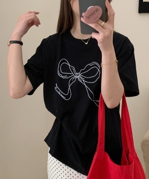 FREE STYLISTS(フリー スタイリスト)の「YUGA_YGMC リボンプリント Tシャツ(Tシャツ/カットソー・レディース・ブラック/ホワイト・FREE)」の11枚目の写真