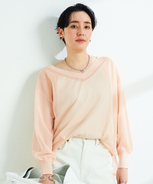 NOLLEY’S Sophi（ノーリーズソフィ）の「《手洗い可能》ブライトシアー2WAYプルオーバーニット（ニット/セーター・レディース・ライトグレー/ベージュ/サーモンピンク・38）」の13枚目の写真