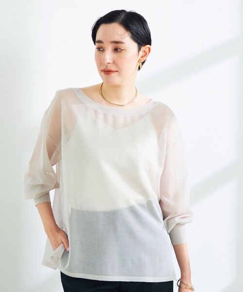 NOLLEY’S Sophi（ノーリーズソフィ）の「《手洗い可能》ブライトシアー2WAYプルオーバーニット（ニット/セーター・レディース・ライトグレー/ベージュ/サーモンピンク・38）」の21枚目の写真