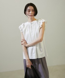 【WEB限定】麻混フリルスリーブブラウス