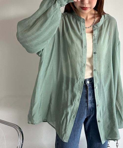 apres jour mignon(アプレジュールミニョン)の「袖ボリュームシアーシャツ【ZOZOTOWN限定アイテム】(シャツ/ブラウス・レディース・オフホワイト/グレー/グレイッシュベージュ/ブラック/ネイビー/グリーン/ピンク・X-LARGE/フリー)」の8枚目の写真