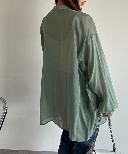 apres jour mignon(アプレジュールミニョン)の「袖ボリュームシアーシャツ【ZOZOTOWN限定アイテム】(シャツ/ブラウス・レディース・オフホワイト/グレー/グレイッシュベージュ/ブラック/ネイビー/グリーン/ピンク・X-LARGE/フリー)」の9枚目の写真