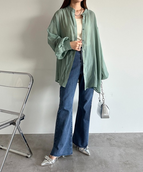 apres jour mignon(アプレジュールミニョン)の「袖ボリュームシアーシャツ【ZOZOTOWN限定アイテム】(シャツ/ブラウス・レディース・オフホワイト/グレー/グレイッシュベージュ/ブラック/ネイビー/グリーン/ピンク・X-LARGE/フリー)」の10枚目の写真