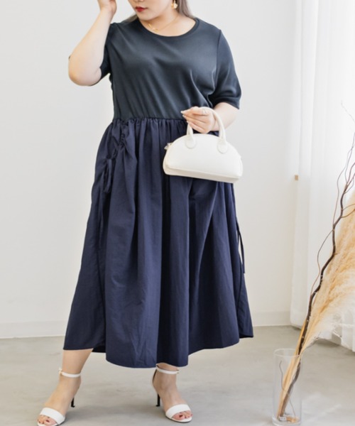 CLETTE(クレット)の「ナイロンドッキングワンピース(ワンピース・レディース・カーキ/ブラック/ネイビー・LL/3L/4L)」の1枚目の写真