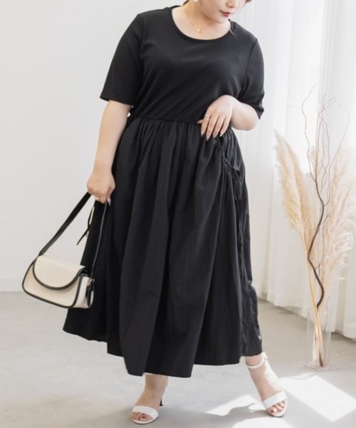 CLETTE(クレット)の「ナイロンドッキングワンピース(ワンピース・レディース・カーキ/ブラック/ネイビー・LL/3L/4L)」の2枚目の写真