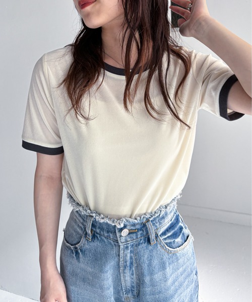 EPIMI E'PIMMY（エピミエピミー）の「シアーベロアリンガーTシャツ（Tシャツ/カットソー・レディース・アイボリー/グリーン/グレー・MEDIUM）」の2枚目の写真