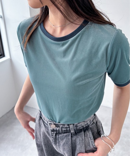 EPIMI E'PIMMY（エピミエピミー）の「シアーベロアリンガーTシャツ（Tシャツ/カットソー・レディース・アイボリー/グリーン/グレー・MEDIUM）」の12枚目の写真