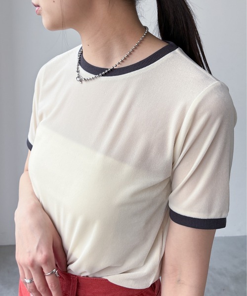 EPIMI E'PIMMY（エピミエピミー）の「シアーベロアリンガーTシャツ（Tシャツ/カットソー・レディース・アイボリー/グリーン/グレー・MEDIUM）」の18枚目の写真