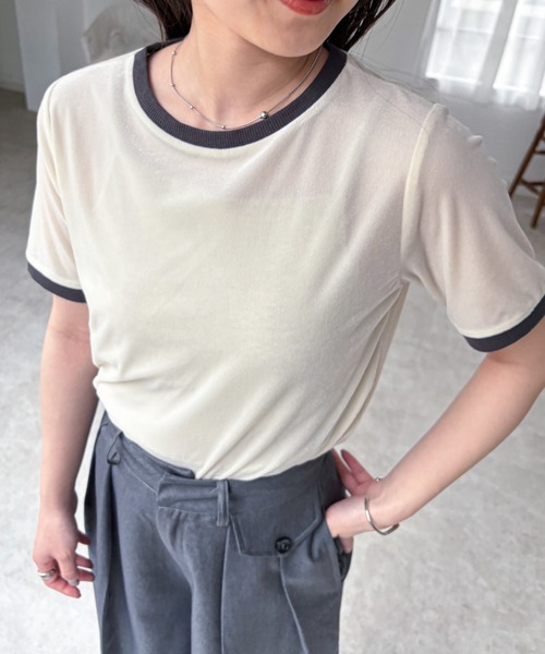 EPIMI E'PIMMY（エピミエピミー）の「シアーベロアリンガーTシャツ（Tシャツ/カットソー・レディース・アイボリー/グリーン/グレー・MEDIUM）」の22枚目の写真