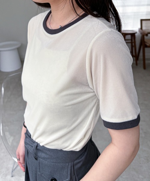 EPIMI E'PIMMY（エピミエピミー）の「シアーベロアリンガーTシャツ（Tシャツ/カットソー・レディース・アイボリー/グリーン/グレー・MEDIUM）」の21枚目の写真