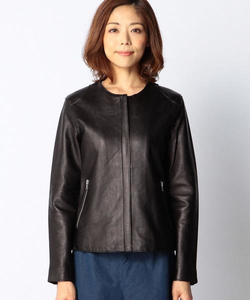 SHIPS for women(シップスフォーウィメン)の「レザーシングル ノーカラージャケット(ノーカラージャケット・レディース・ブラック・38/36)」の5枚目の写真