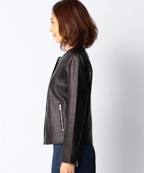 SHIPS for women(シップスフォーウィメン)の「レザーシングル ノーカラージャケット(ノーカラージャケット・レディース・ブラック・38/36)」の6枚目の写真
