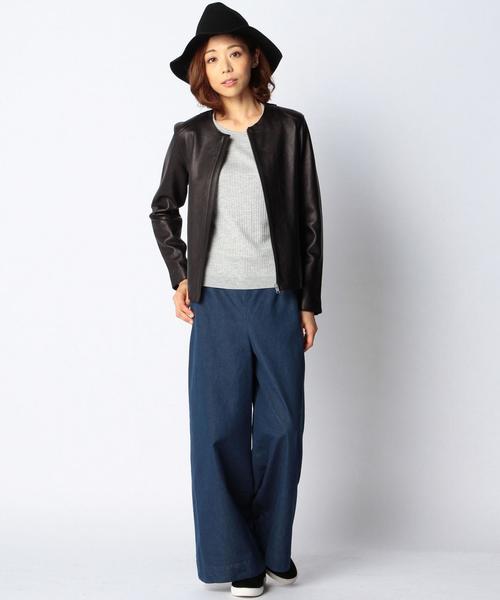 SHIPS for women(シップスフォーウィメン)の「レザーシングル ノーカラージャケット(ノーカラージャケット・レディース・ブラック・38/36)」の3枚目の写真