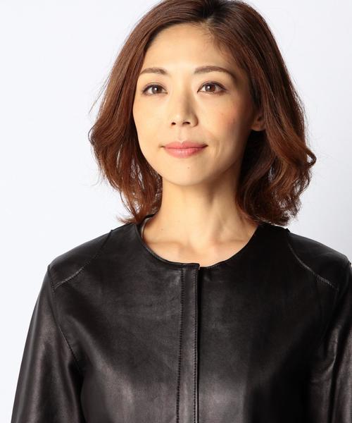 SHIPS for women(シップスフォーウィメン)の「レザーシングル ノーカラージャケット(ノーカラージャケット・レディース・ブラック・38/36)」の7枚目の写真
