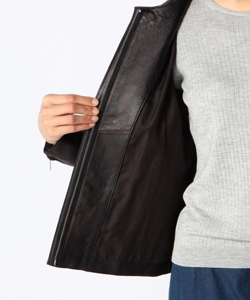 SHIPS for women(シップスフォーウィメン)の「レザーシングル ノーカラージャケット(ノーカラージャケット・レディース・ブラック・38/36)」の12枚目の写真